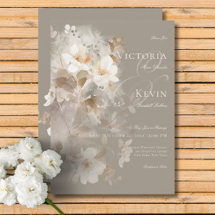 Romantic Ethereal Neutral Beige Floral Wedding Invitation