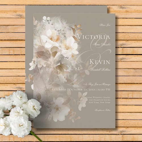 Romantic Ethereal Neutral Beige Floral Wedding Invitation