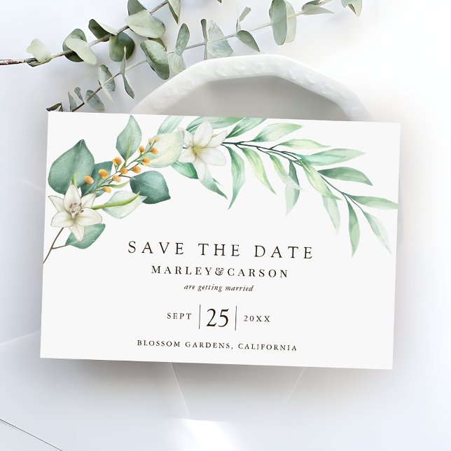 Romantic Eucalyptus Greenery leaves Wedding Save The Date (Creator Uploaded)