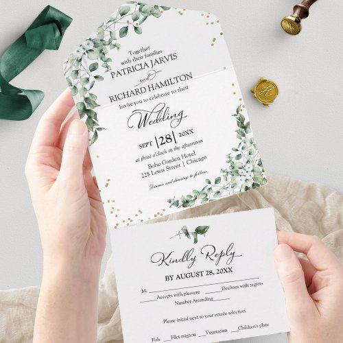 Romantic Eucalyptus Greenery Wedding All In One Invitation