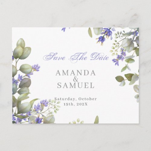 Romantic Eucalyptus  Lavender Wedding Announcement Postcard