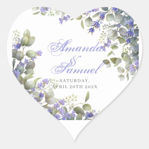 Romantic Eucalyptus  Lavender Wedding Heart Sticker