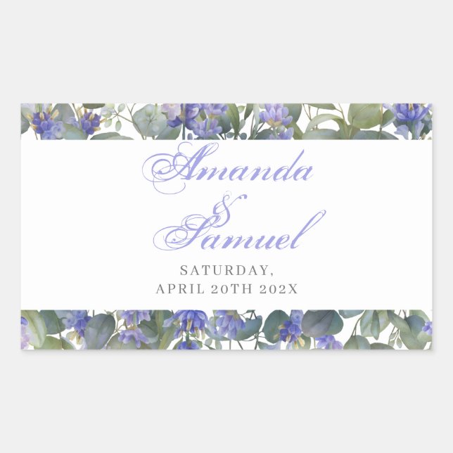 Romantic Eucalyptus & Lavender Wedding Rectangular Sticker (Front)