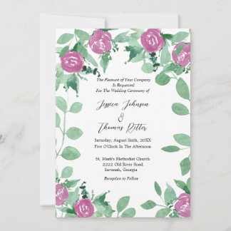 Romantic Eucalyptus Pink Roses Wedding Invitation