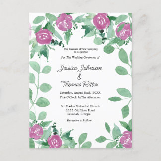 Romantic Eucalyptus Pink Roses Wedding Invitation  Postcard