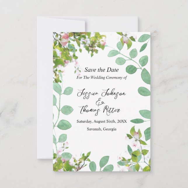 Romantic Eucalyptus Summer Wedding Save The Date (Front)