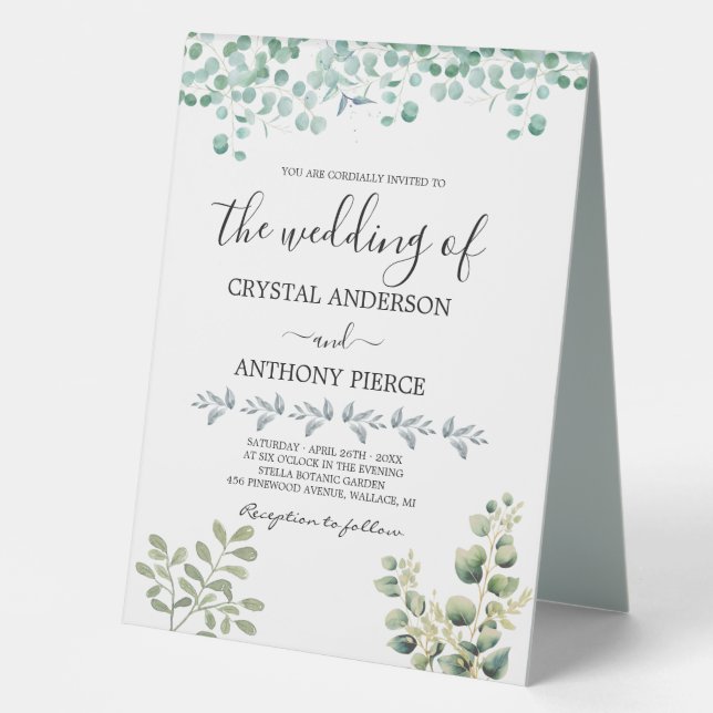 Romantic Eucalyptus Themed Garden Table Tent (Front)