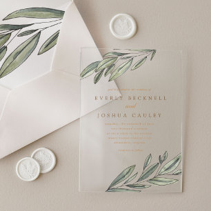 Romantic Evergreen Watercolor Botanical Wedding Acrylic Invitations