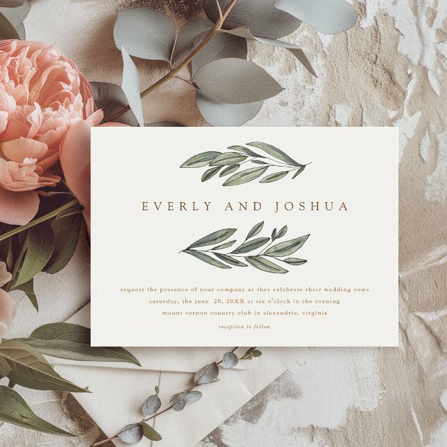 Romantic Evergreen Wedding Invitation (Romantic Evergreen watercolor botanical wedding invitations)