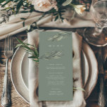 Romantic Evergreen Wedding Menu Card<br><div class="desc">Romantic watercolor laurel leaves make for this beautiful wedding menu card. A full suite of modern romantic pieces at the shop link below..</div>