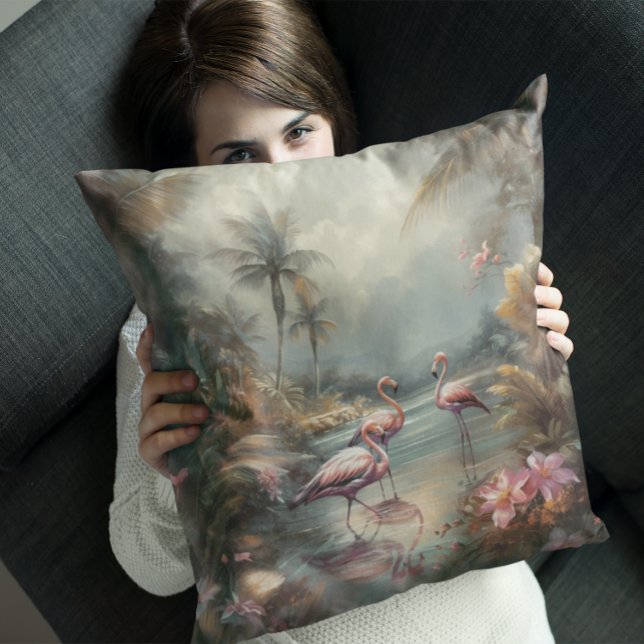 Romantic Exotic Bird Tropical Lagoon Art Throw Pillow (Creator Uploaded)