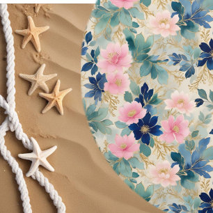 Romantic Exquisite Floral in Blue Pink & Gold Beach Towel