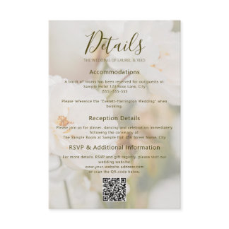 Romantic Faded White Rose Photo Wedding Details Enclosure Card