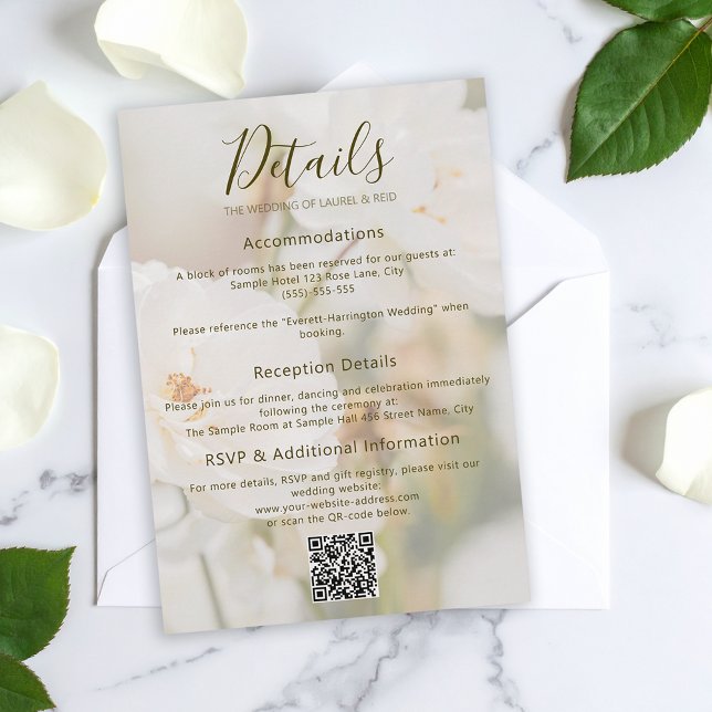 Romantic Faded White Rose Photo Wedding Details Enclosure Card (Creator Uploaded)