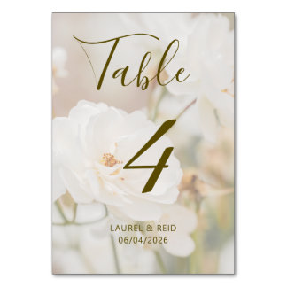Romantic Faded White Roses Photo Custom Wedding Table Number