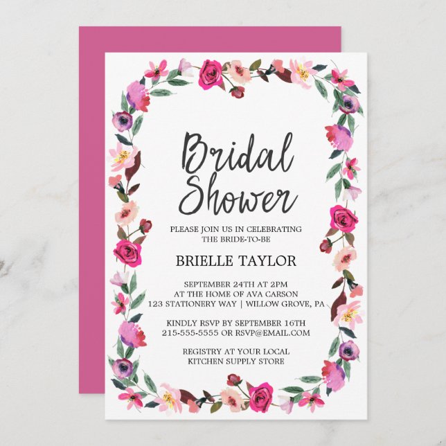 Romantic Fairytale Blossom Wreath Bridal Shower Invitation (Front/Back)