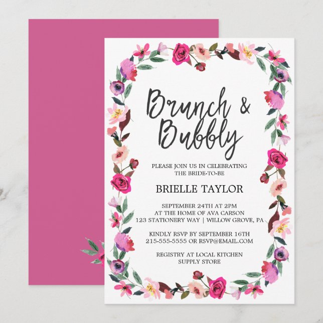 Romantic Fairytale Blossom Wreath Brunch & Bubbly Invitation (Front/Back)