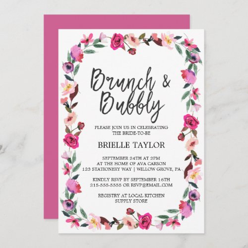 Romantic Fairytale Blossom Wreath Brunch  Bubbly Invitation