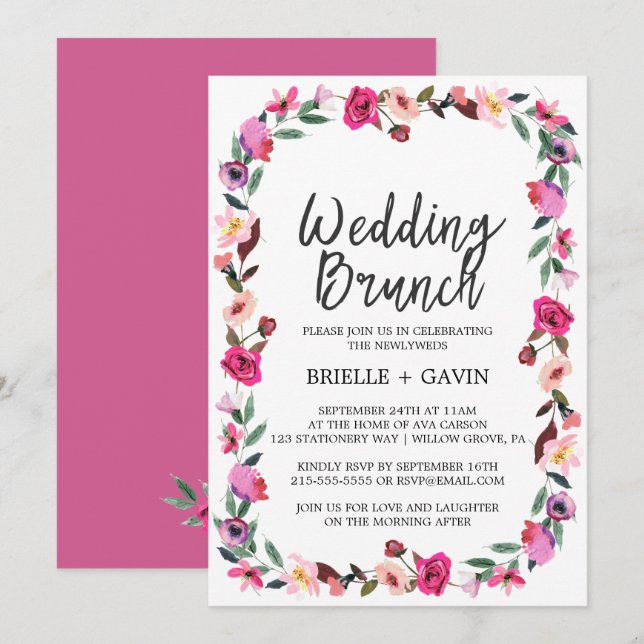 Romantic Fairytale Blossom Wreath Wedding Brunch Invitation (Front/Back)