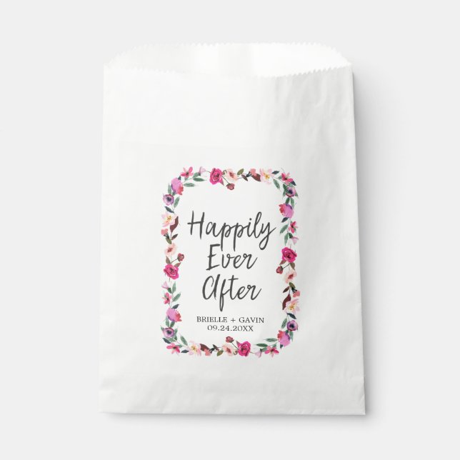 Romantic Fairytale Blossom Wreath Wedding Favor Bag (Front)