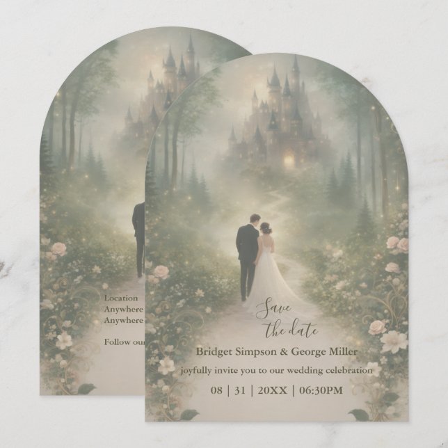 Romantic Fairytale Castle Wedding safe the date  Invitation (Front/Back)