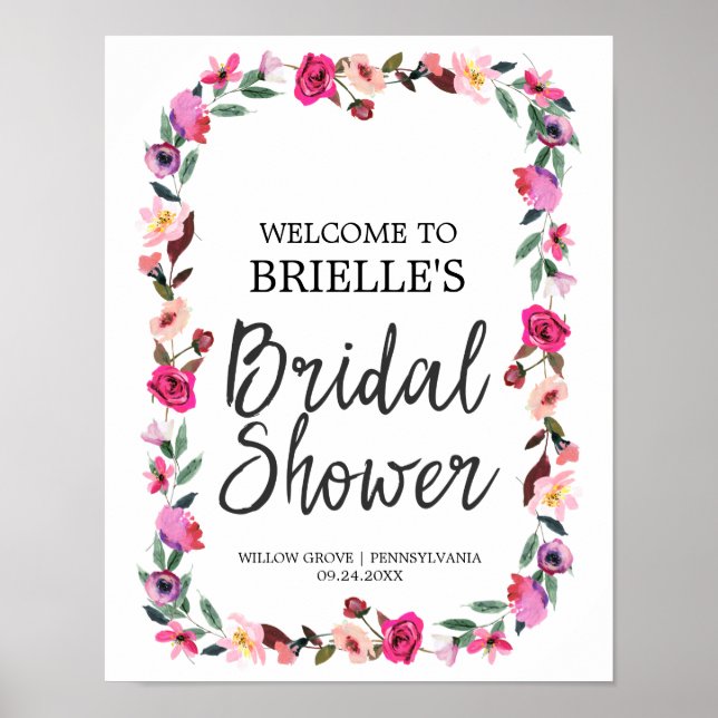 Romantic Fairytale Wreath Bridal Shower Welcome Poster (Front)