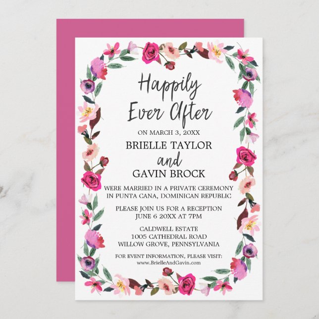 Romantic Fairytale Wreath Elopement Reception Invitation (Front/Back)