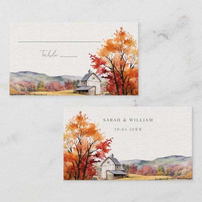 Romantic fall barn Wedding Place Card (Front/Back)