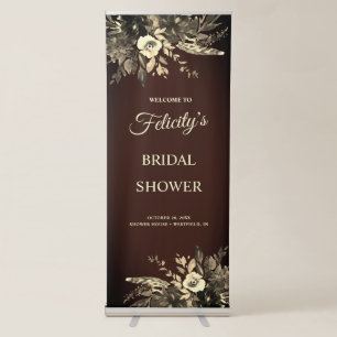 Romantic Fall Floral Aged Brown Bridal Shower Retractable Banner