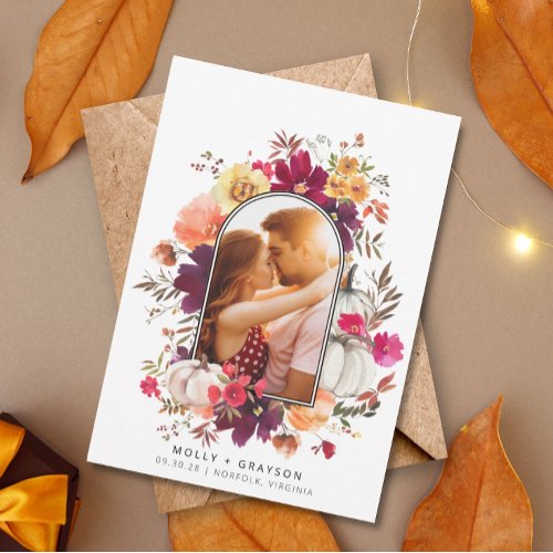 Romantic Fall Floral Modern Arch Save the Date