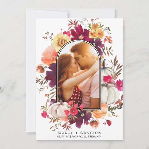 Romantic Fall Floral Modern Arch Save the Date