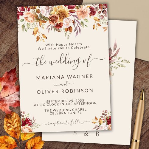 Romantic Fall Floral Wedding Invitation
