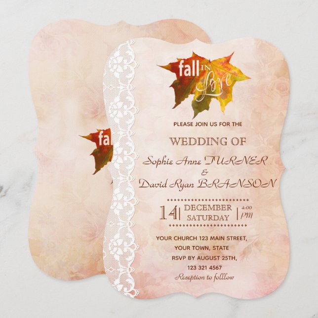 Romantic Fall in Love Lace Old Paper Wedding Invitation (Front/Back)