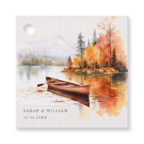 Romantic fall lake and boat wedding Favor Tags