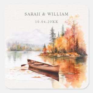 Romantic fall lake and boat Wedding Sticker