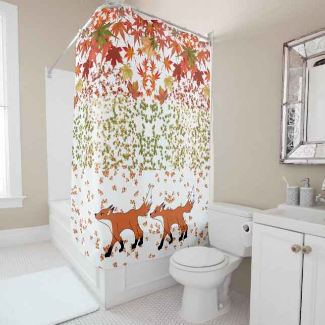 Romantic Fall Maple Leaves Memorable Home Wild Fox Shower Curtain (In Situ)