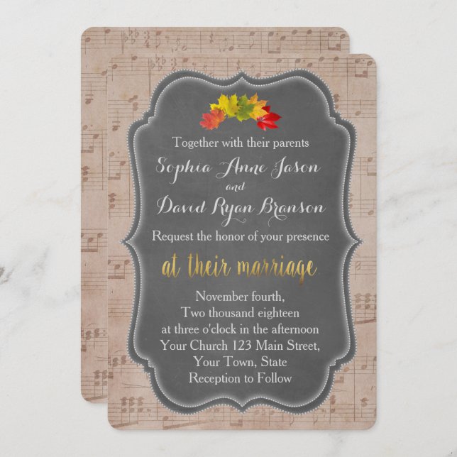 Romantic Fall Music Sheet Wedding Invitation (Front/Back)