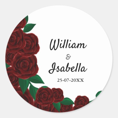 Romantic Fall outdoor wedding beautiful Red roses Classic Round Sticker