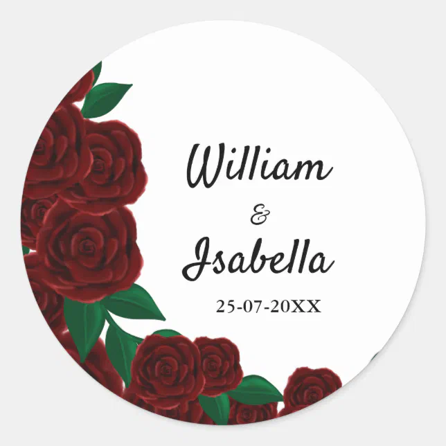 Round Sticker Rose Romantic Fall outdoor wedding beautiful Red roses Classic Round Sticker ...