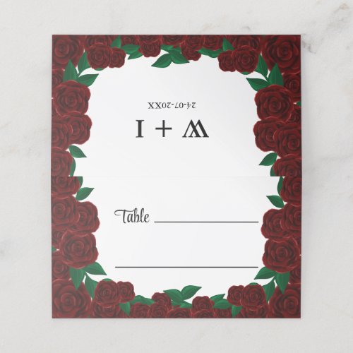 Romantic Fall outdoor wedding beautiful Red roses Place Card