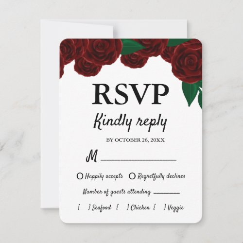 Romantic Fall outdoor wedding beautiful Red roses RSVP Card
