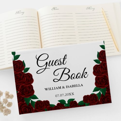 Romantic Fall outdoor wedding gorgeous Red roses Guest Book