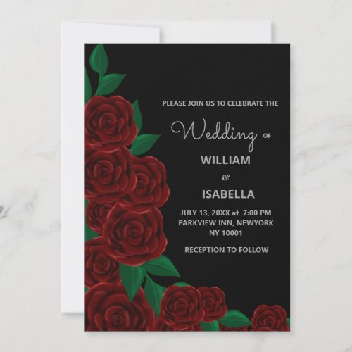 Romantic Fall outdoor  wedding gorgeous Red roses Invitation