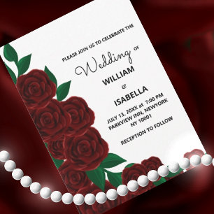 Romantic Fall outdoor wedding gorgeous Red roses Invitation