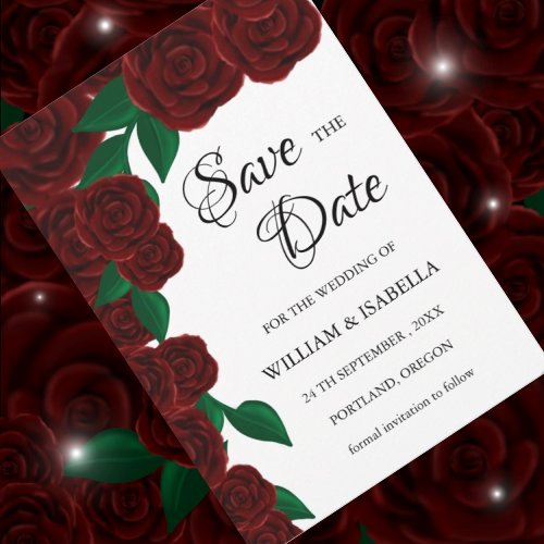 Romantic Fall outdoor wedding gorgeous Red roses Save The Date
