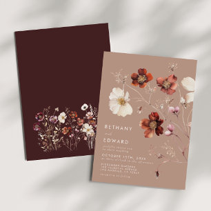 Romantic Fall Taupe Wildflower Wedding Invitation