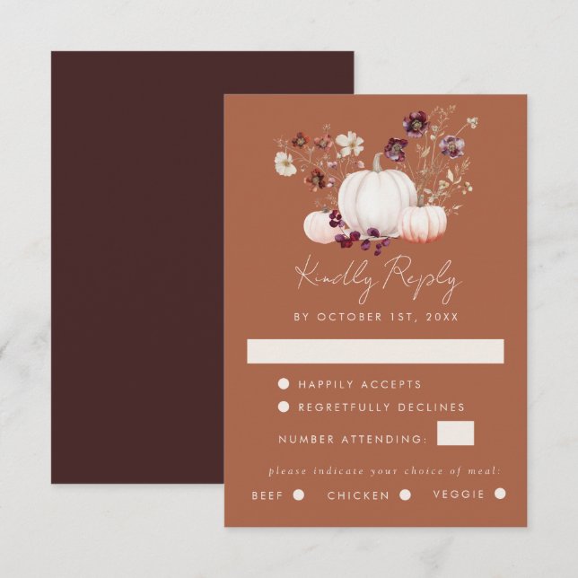 Romantic Fall Terracotta Wildflower Wedding RSVP Card (Front/Back)