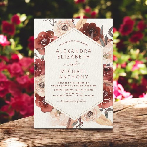 Romantic Fall Wedding Burnt Orange Floral Invitation