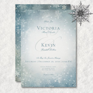 Romantic Falling Snow Blue & White Sparkle Invitation