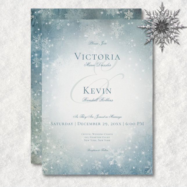 Romantic Falling Snow Blue & White Sparkle Invitation (Romantic Falling Snow Blue & White Sparkle Invitation)